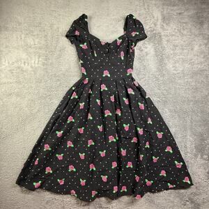 Unique Vintage Rose Polka Dot Dress 1950s Midge Sweetheart Swing Dress XS 2 NWOT